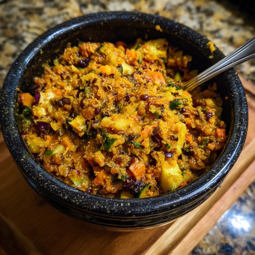 Estofado de verduras con lentejas rojas