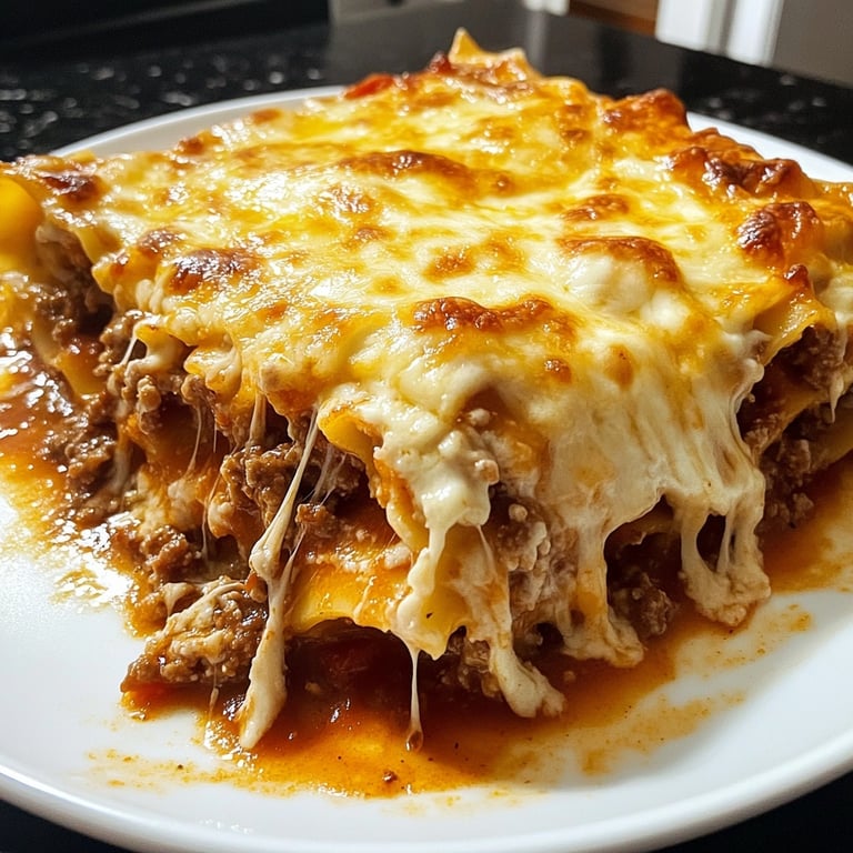 Lasaña casera de carne y queso gratinada