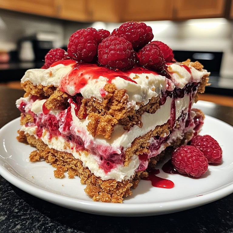 Postre de speculoos con frambuesas