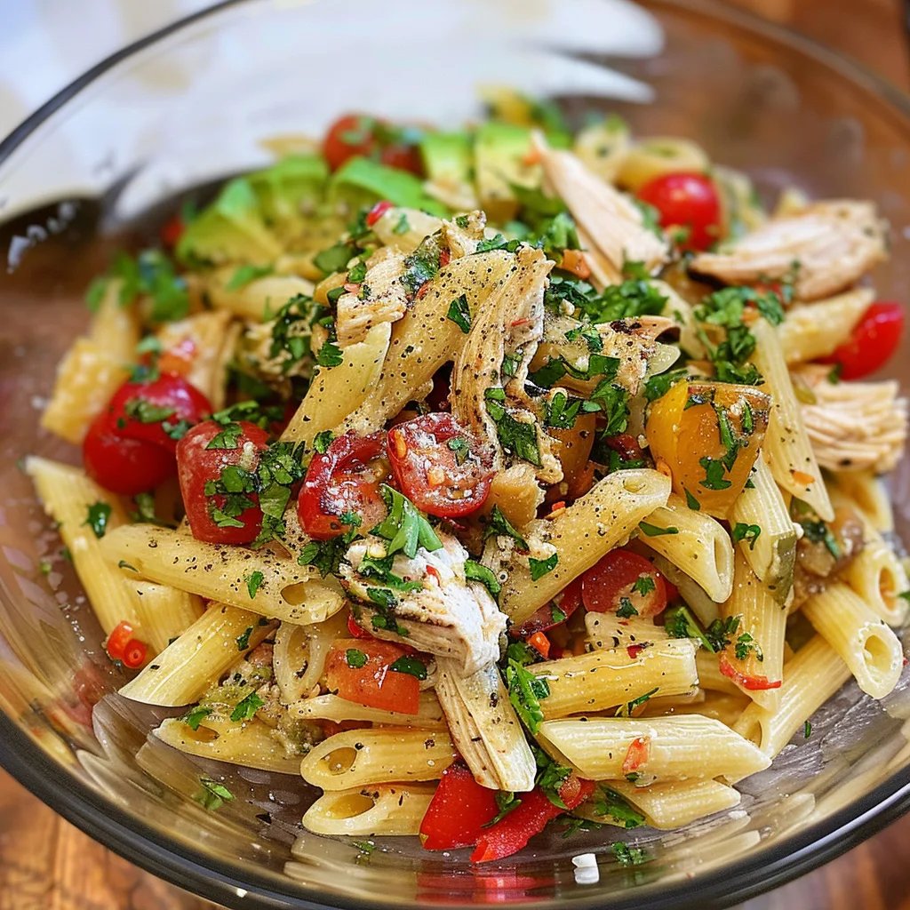 Ensalada de pasta con pollo saludable