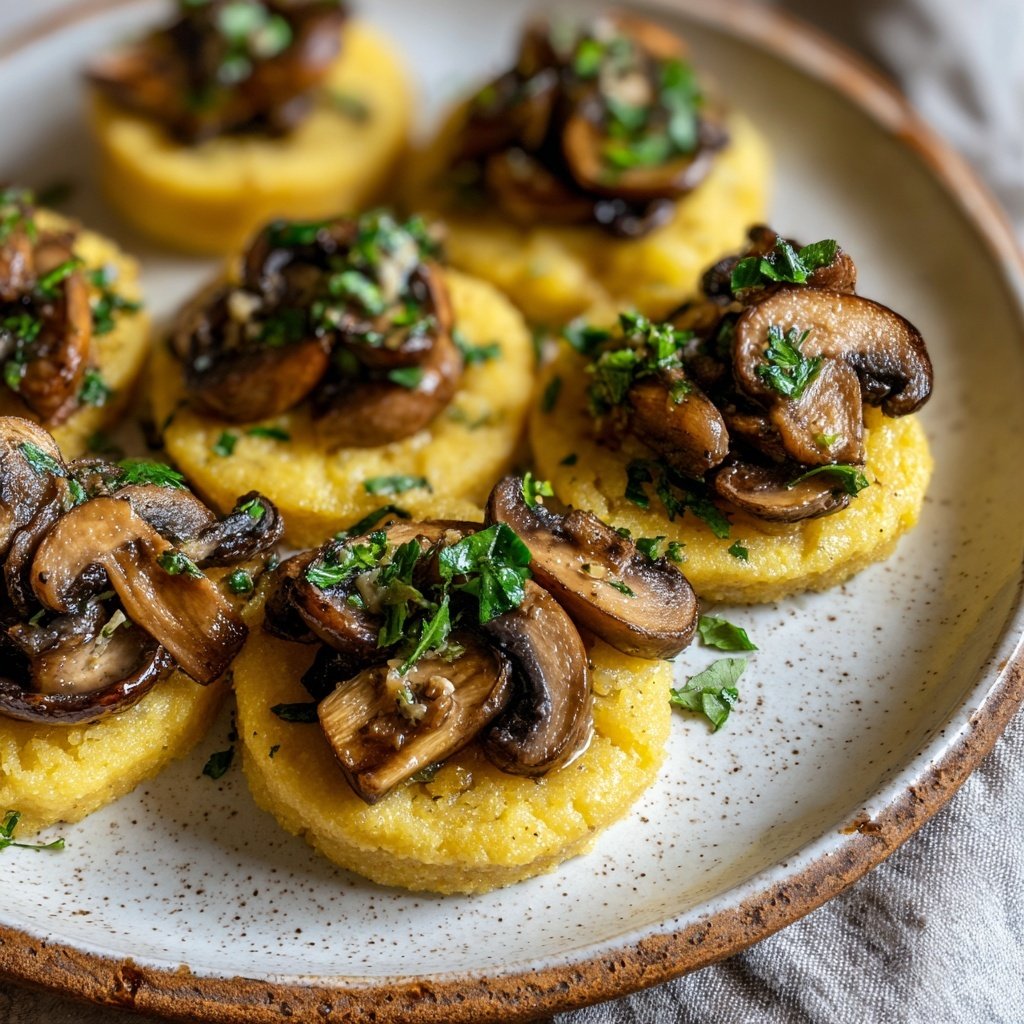 Canapé de polenta con champiñones