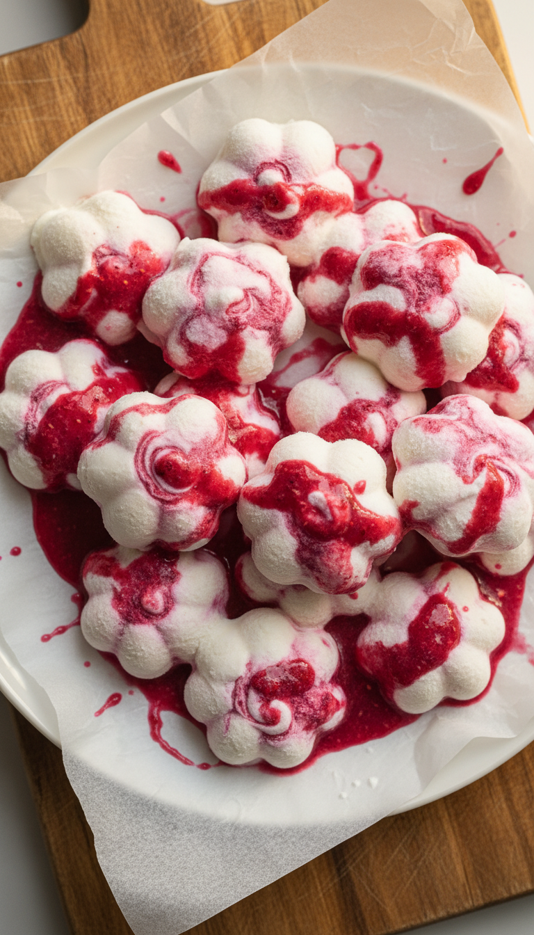 Bocaditos de yogur congelado con remolino frambuesa