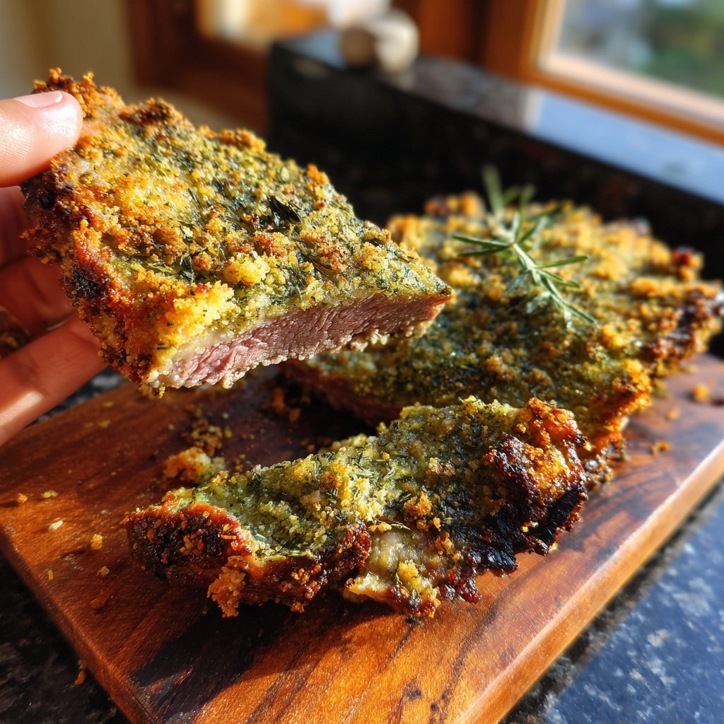 Lomo cordero costra hierbas ajo