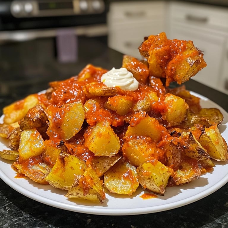 Receta crujiente de patatas bravas