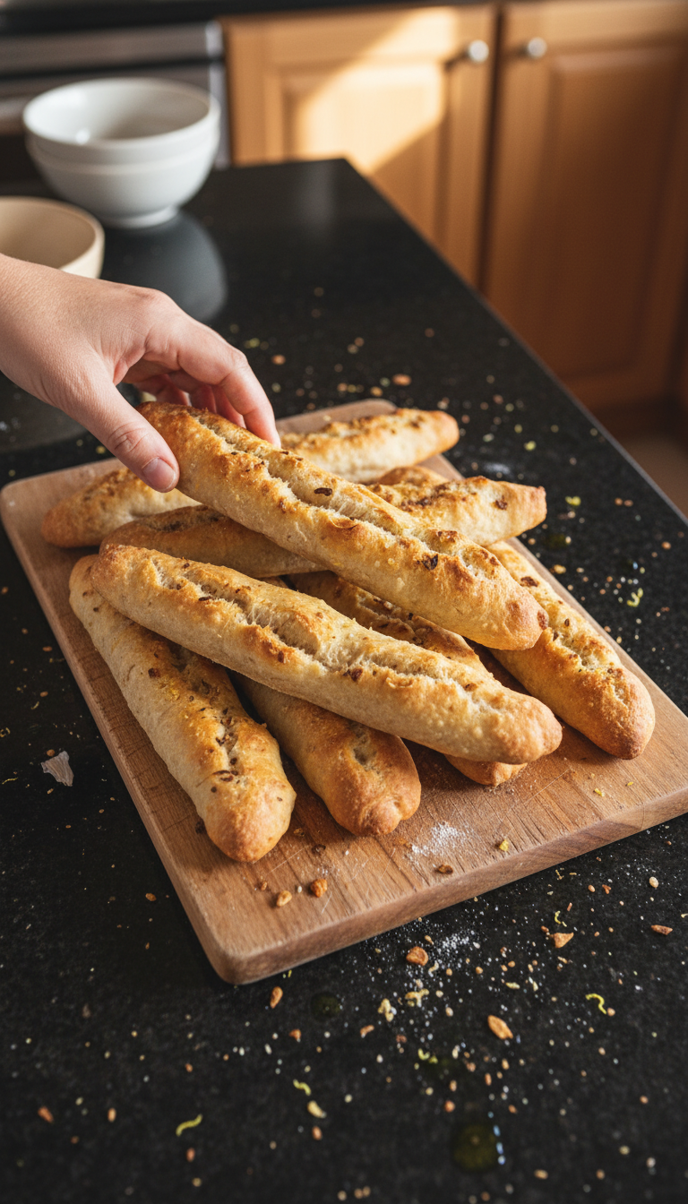 Palitos de pan de masa madre ajo limón
