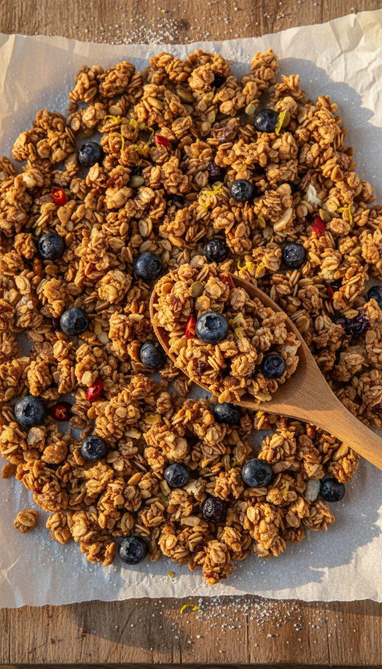 Granola picante limón arándanos