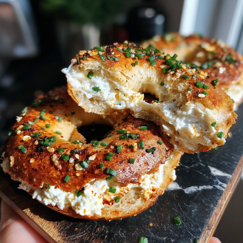 Bagels cargados de proteína de requesón